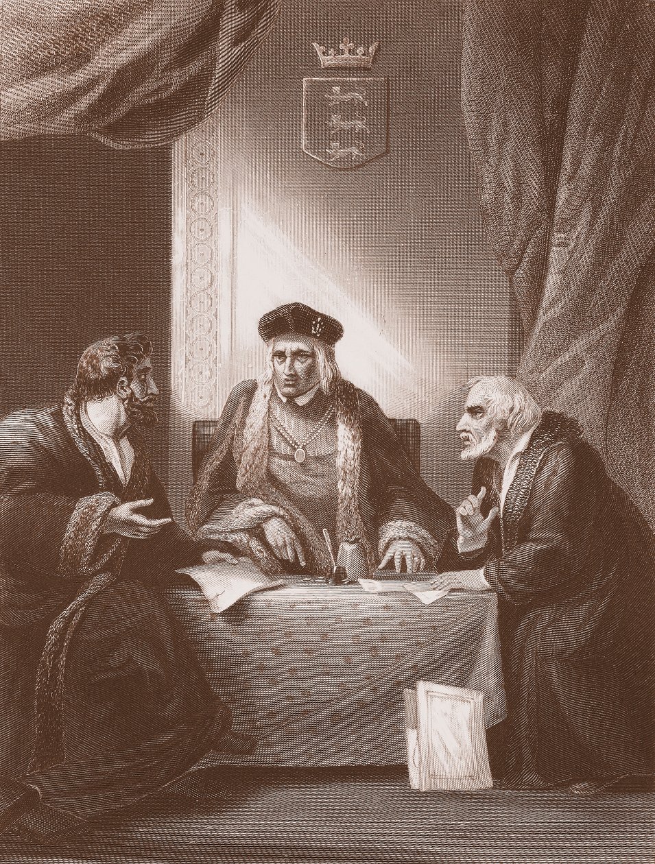 Henry VII with Empson and Dudley, Engraved by A.H. Payne by Robert (after) Smirke