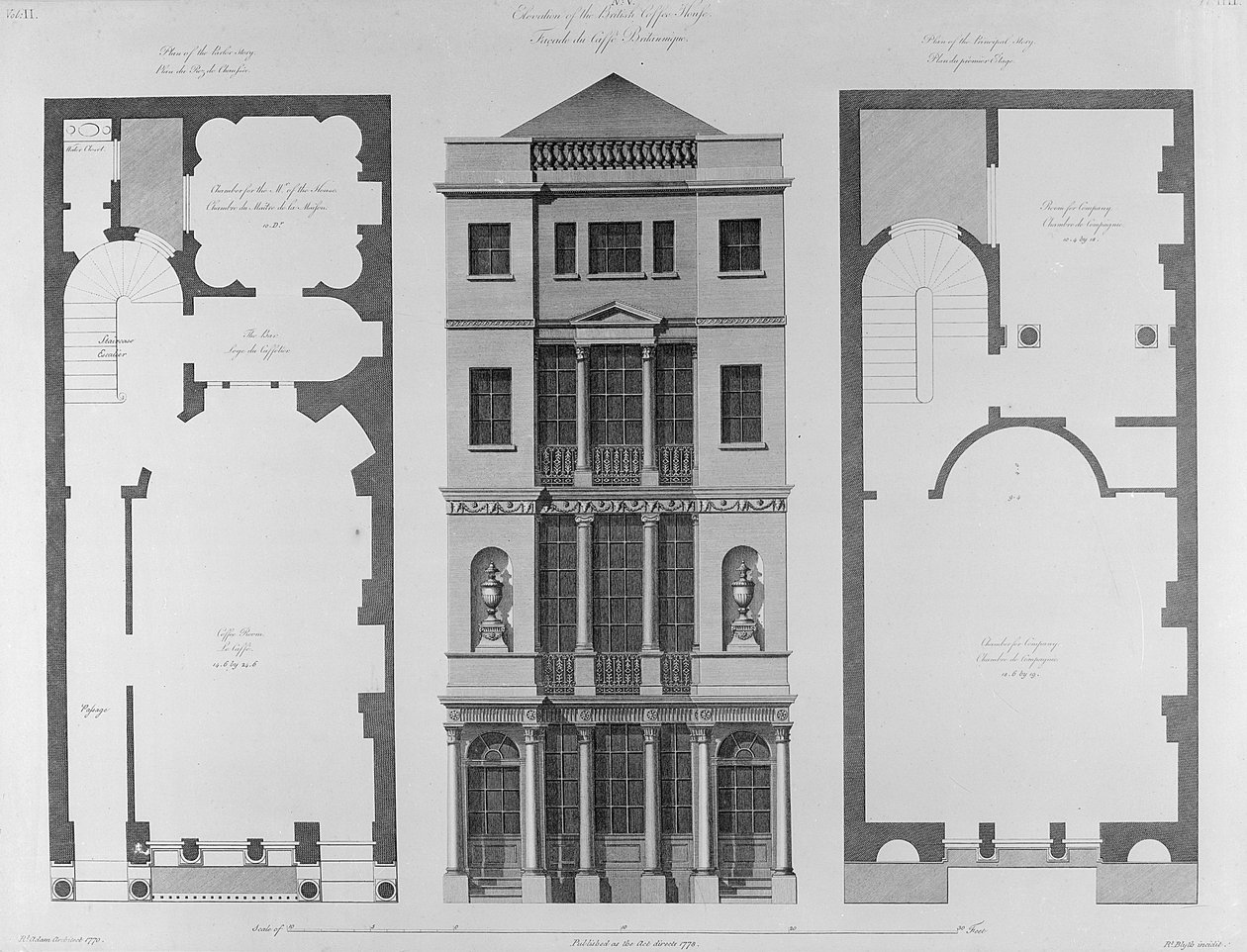 Elevation of the British Coffee House, Engraved by Robert Blyth, 1778 by Robert Adam