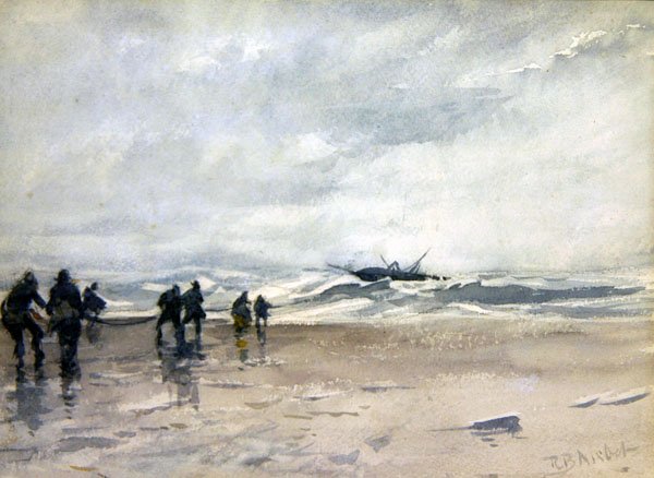 Fishermen Pulling in a Distressed Fishing Boat by Robert Buchan Nisbet