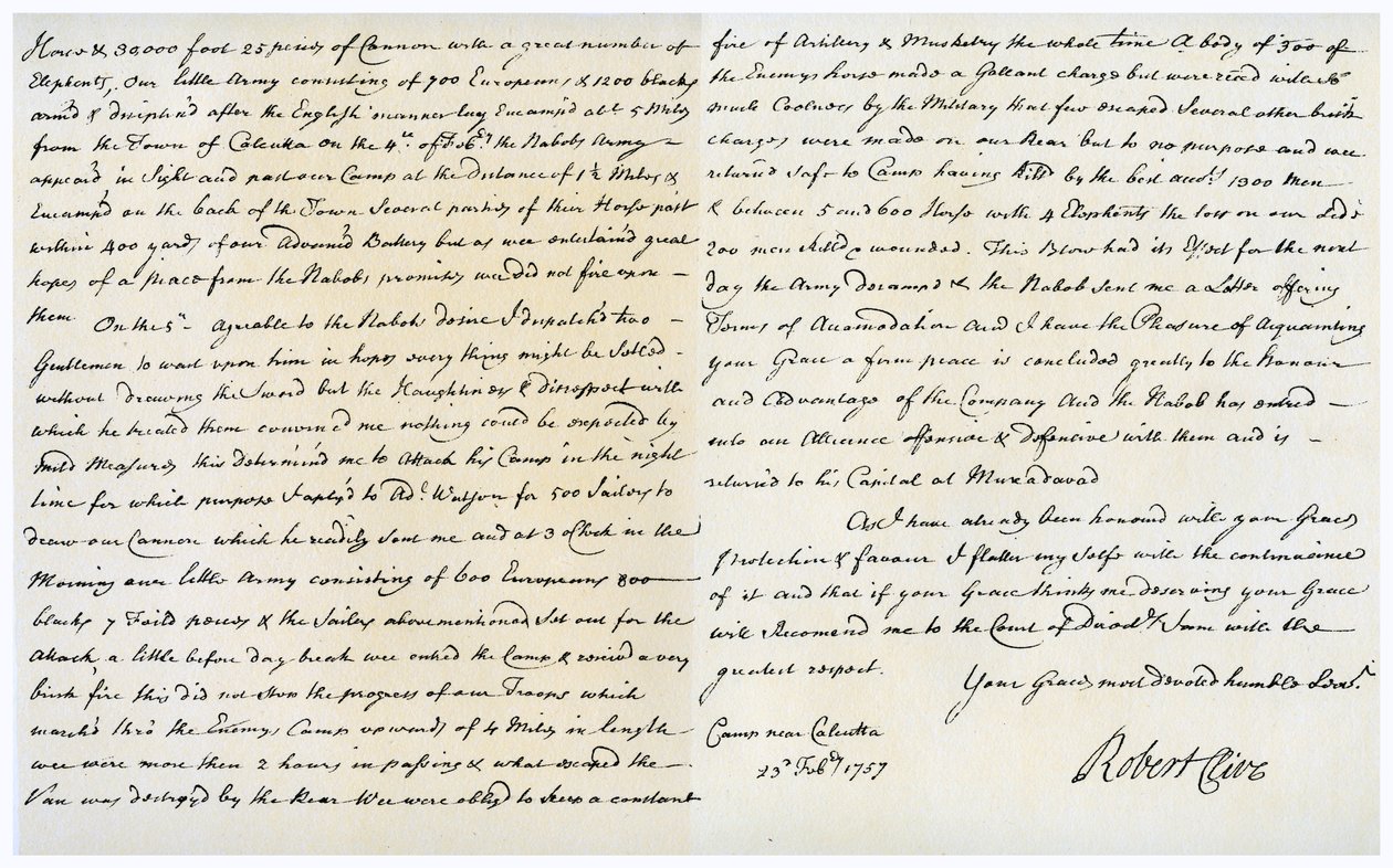 Letter from Robert Clive to Thomas Pelham-Holles, 23rd February 1757 by Robert Clive