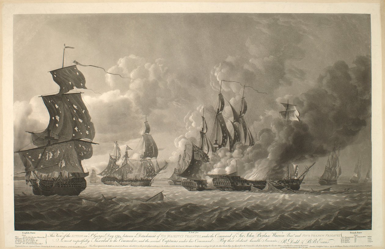 View of the Action on St. George’s Day 1794, between a Detachment of His Majesty’s Frigates and Four French Frigates by Robert Dodd