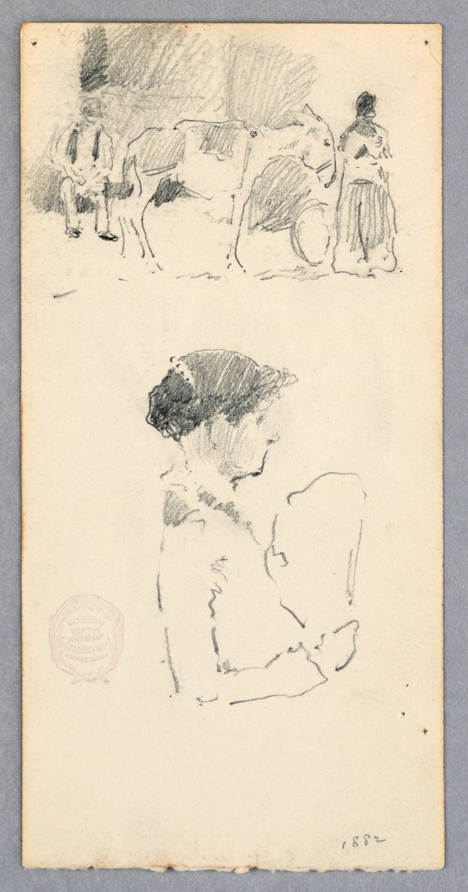 Scene with Donkey and Two Figures; Woman Holding a Fan, 1882 by Robert Frederick Blum