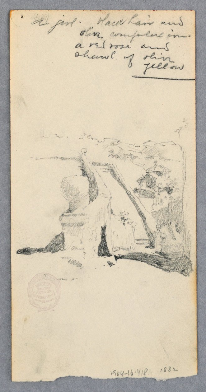View From a High Site Looking Down into City (recto); Woman holding a Jar (verso), 1882 by Robert Frederick Blum