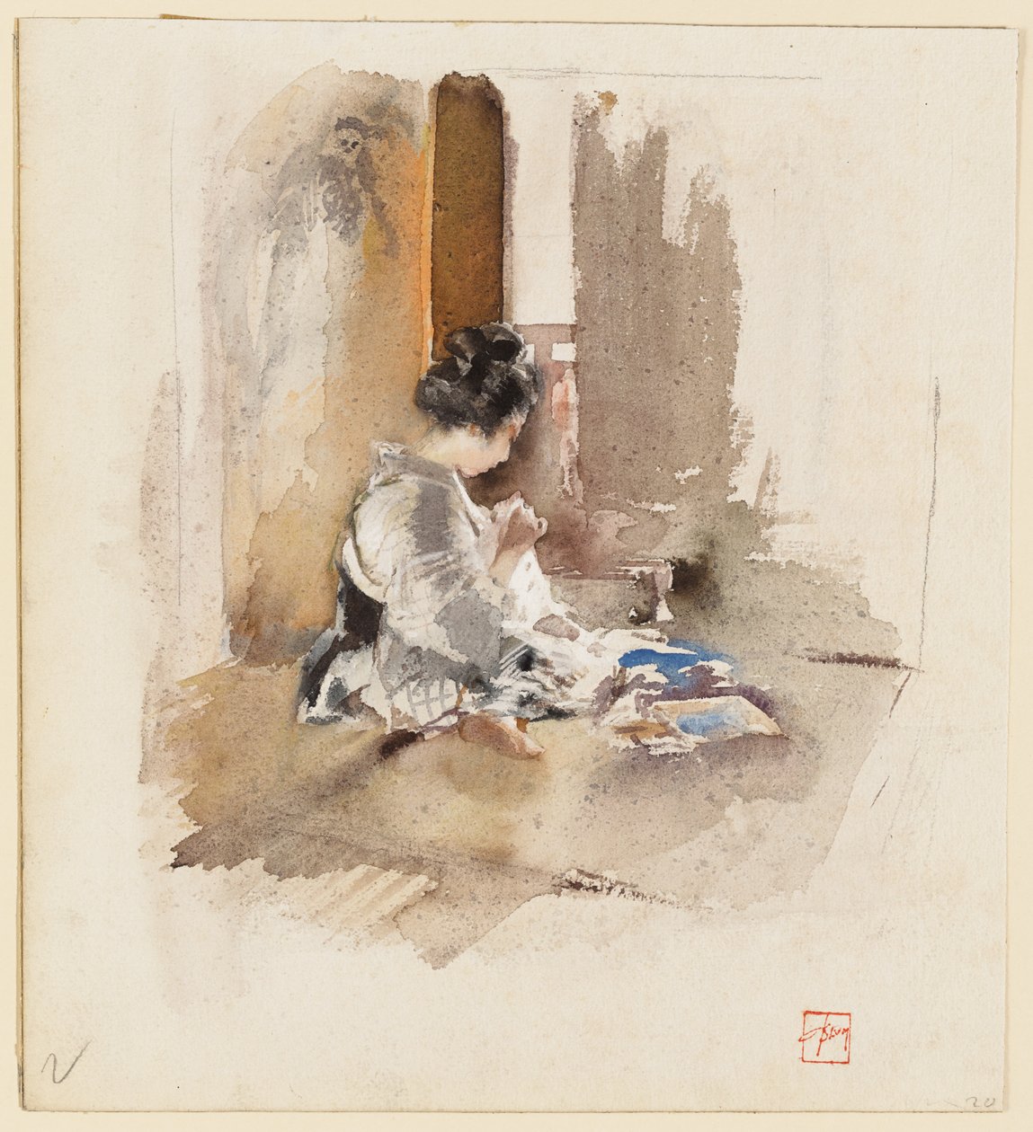 Japanese Girl Sewing by Robert Frederick Blum