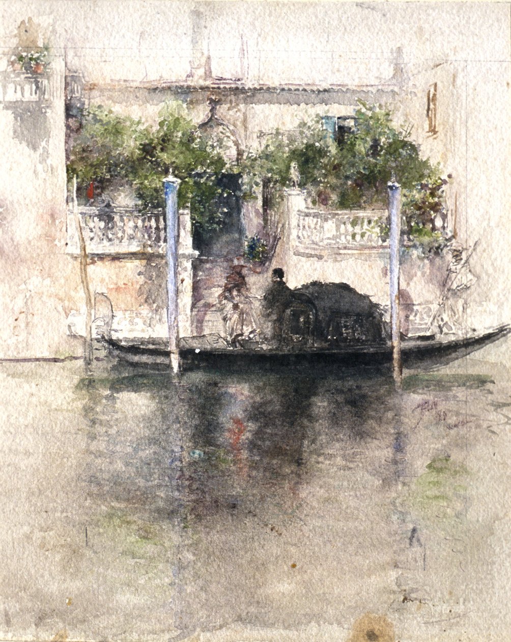 Lady Boarding a Gondola from a Palazzo by Robert Frederick Blum