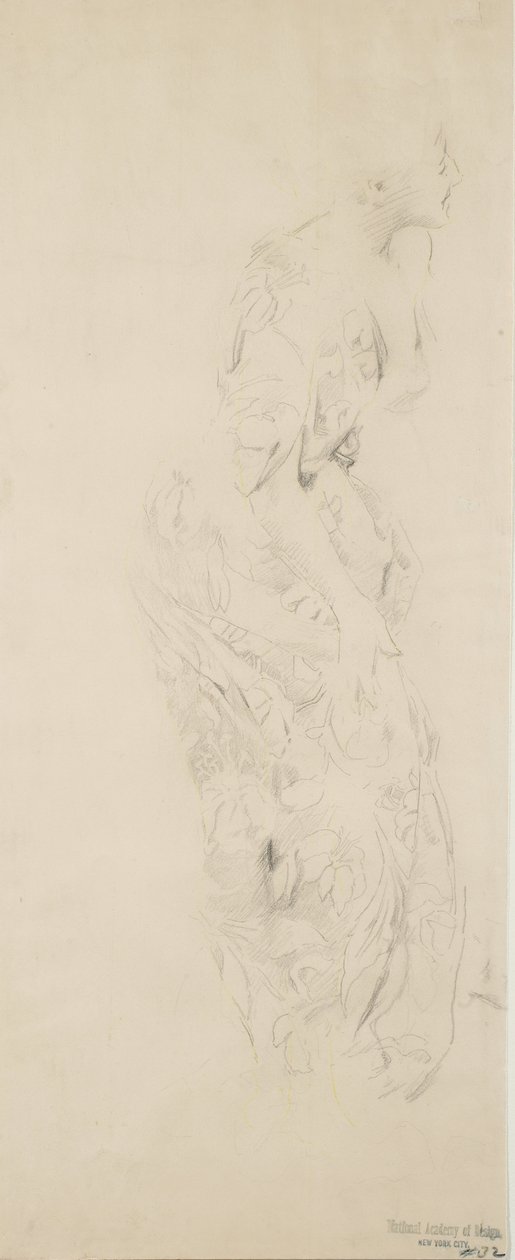 Sketch of Woman in Flower Print Dress, Possibly for Moods to Music Mural by Robert Frederick Blum