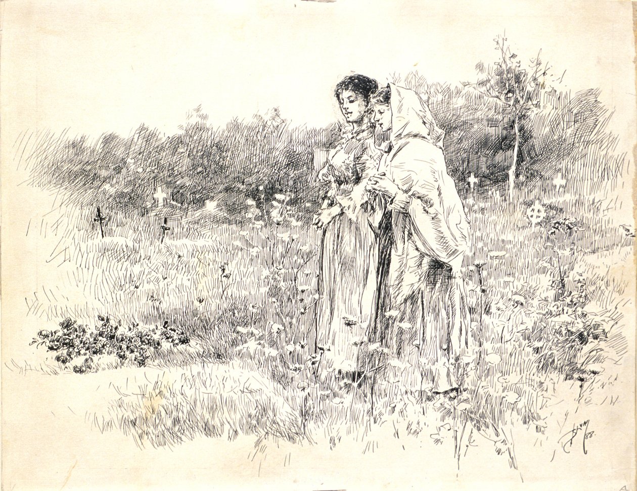 Two Girls Standing Before a Grave by Robert Frederick Blum