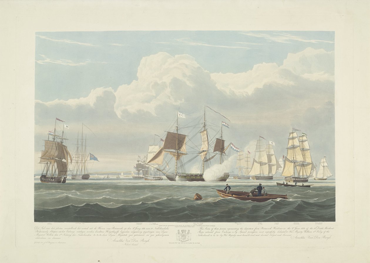Departure of Twelve Dutch Merchant Ships from the Port of Portsmouth, 1833 (plate 3) by Robert Havell (II)