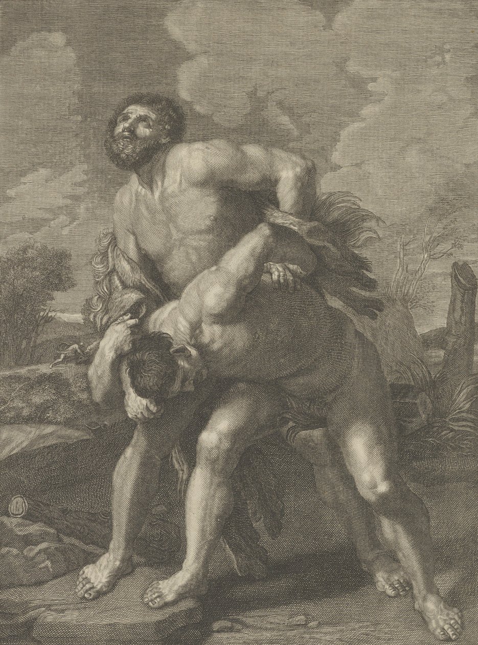 Hercules Wearing a Lion Skin and Fighting Achelous, a Landscape in the Background by Robert Hecquet