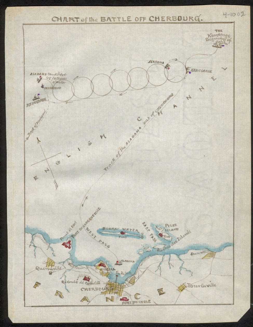 Chart of the Battle off Cherbourg by Robert Knox Sneden