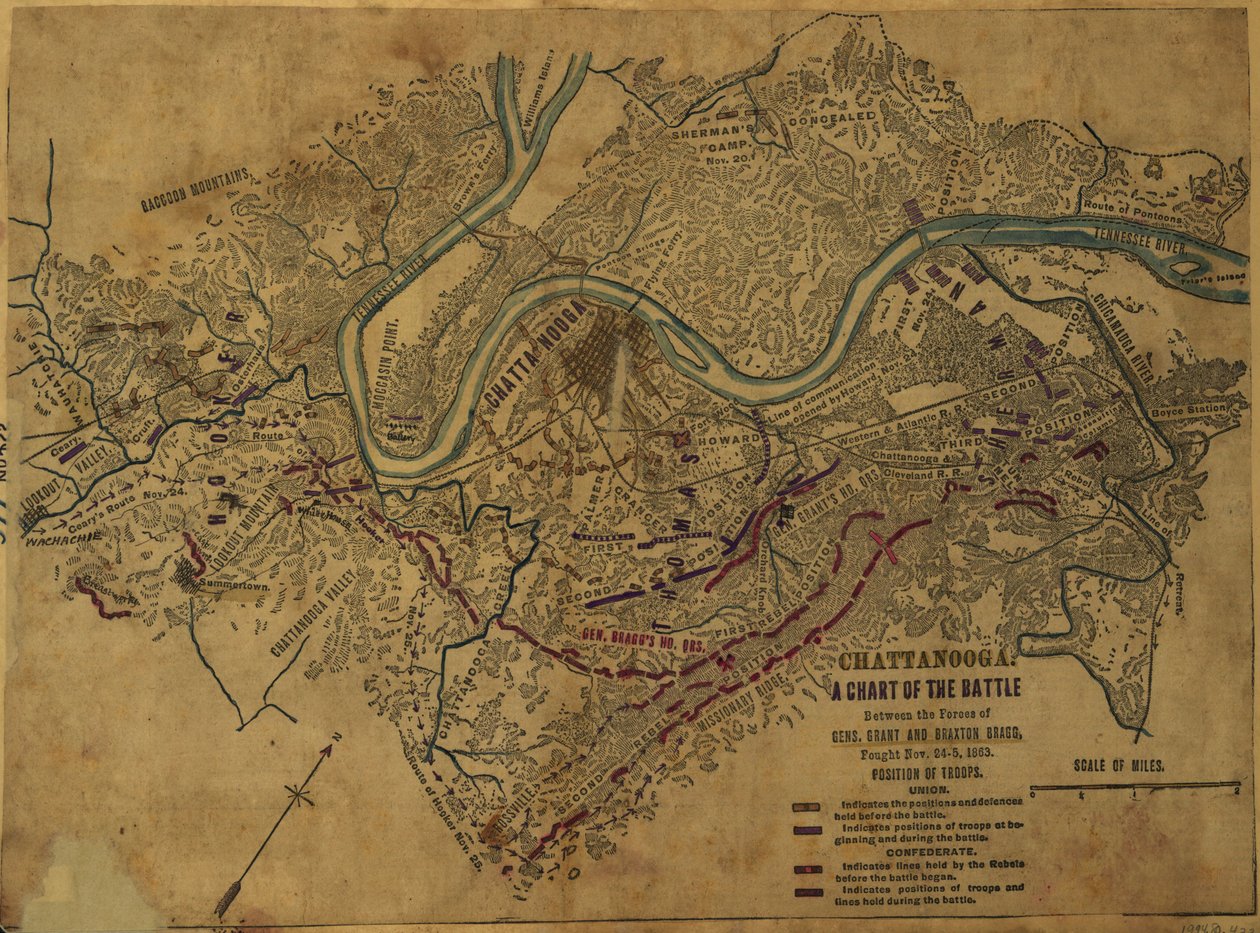 Chattanooga: A Chart of the Battle Between the Forces of Generals Grant and Braxton Bragg, Fought November 24-25, 1863 by Robert Knox Sneden