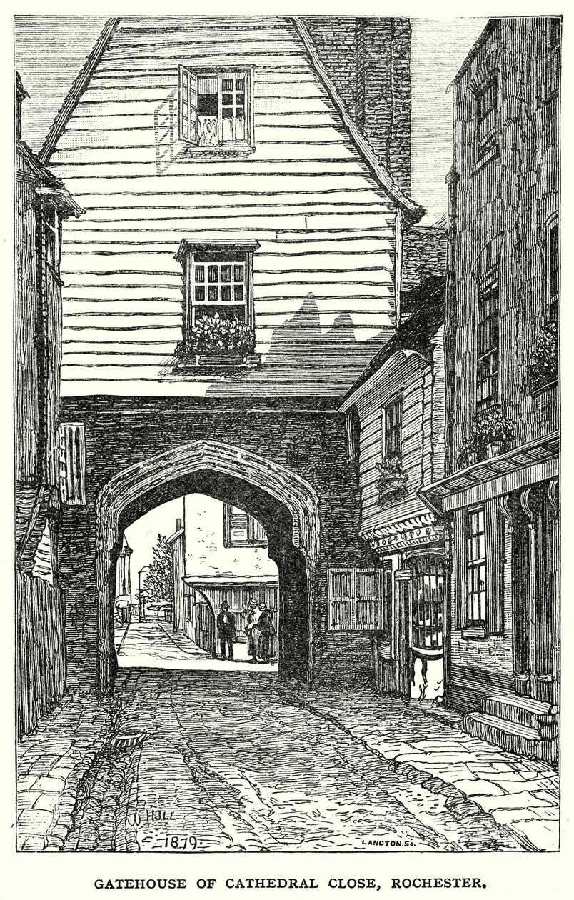 Gatehouse of Cathedral Close, Rochester (engraving) by Robert Langton
