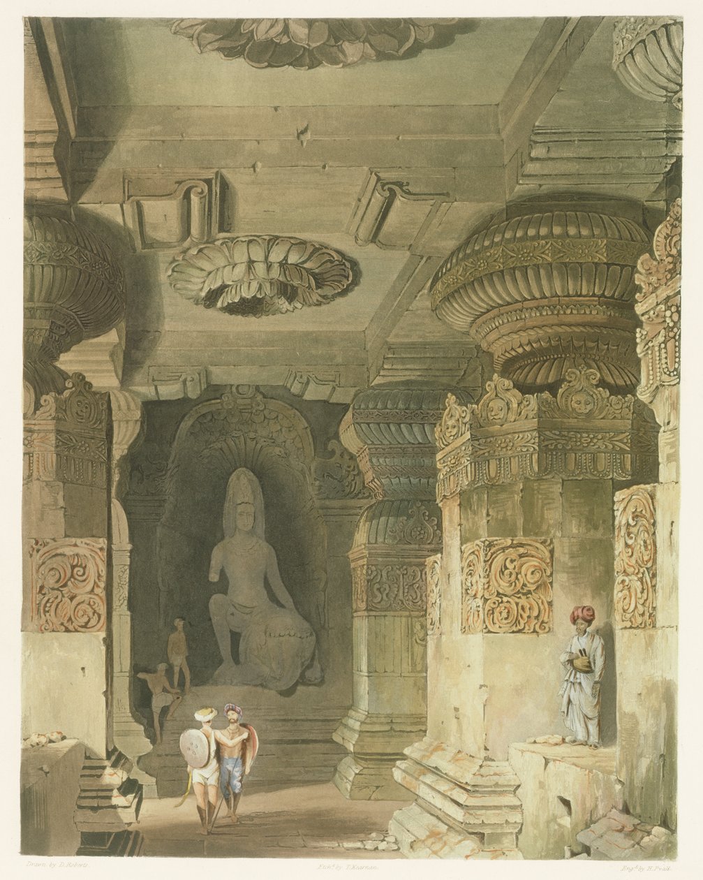 Interior of the Cave Temple of Indra Subba at Ellora, from Volume II of Scenery, Costumes and Architecture of India, Drawn by David Roberts, Etched by Thomas Kearnan and Engraved by Robert Melville Grindlay