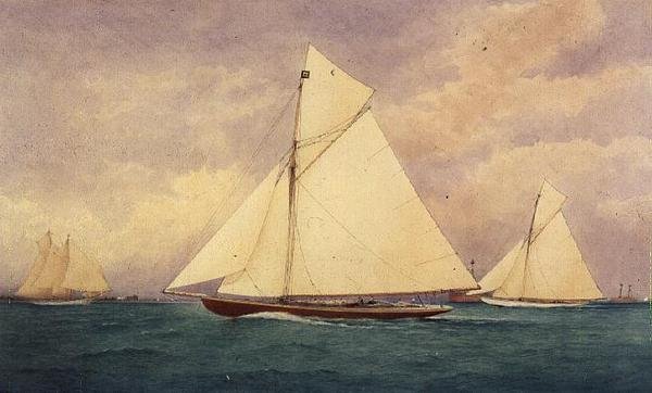 The Racing Yacht "Niagara" in the Solent, Hurst Point Beyond by Robert Pritchett