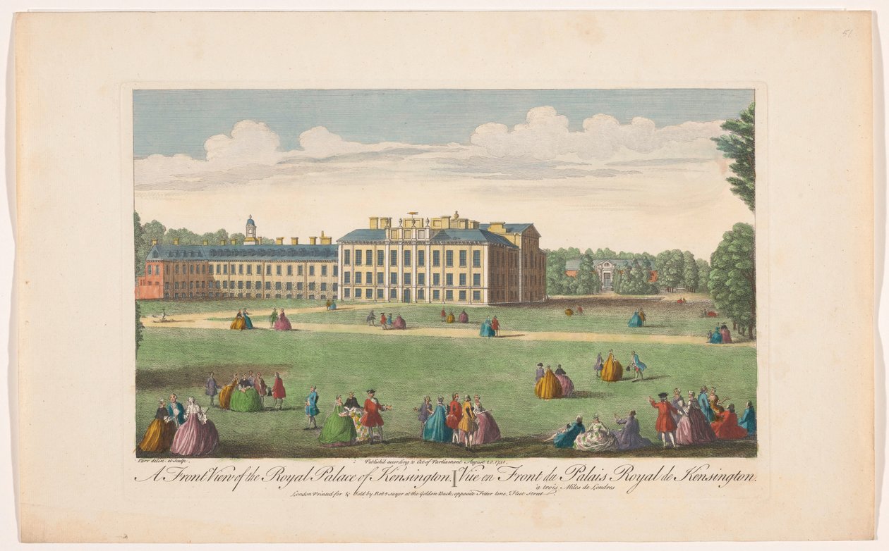 A Front View of the Royal Palace of Kensington (London) by Robert Sayer