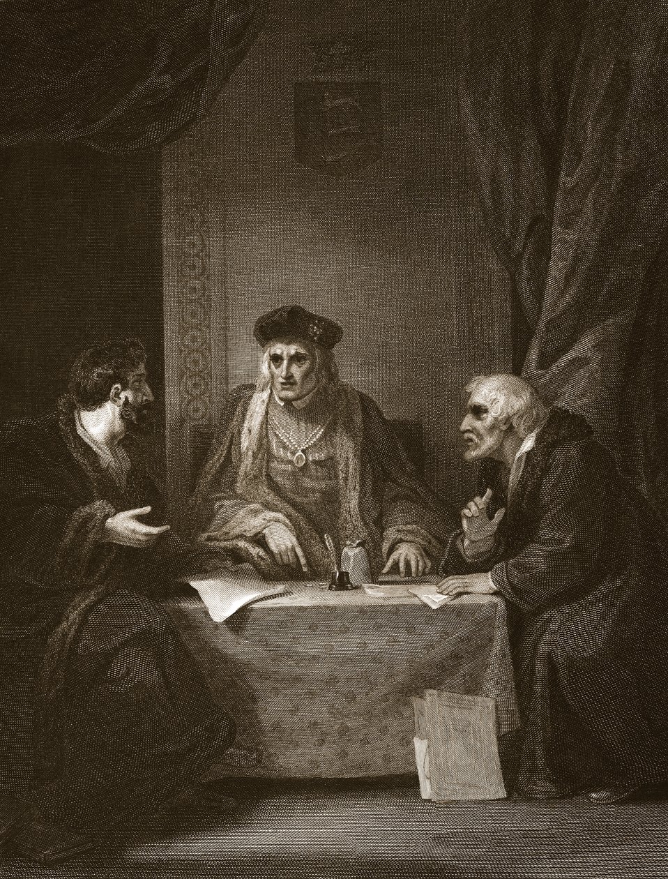 Henry VII with Empson and Dudley, engraved by Worthington, illustration from David Hume