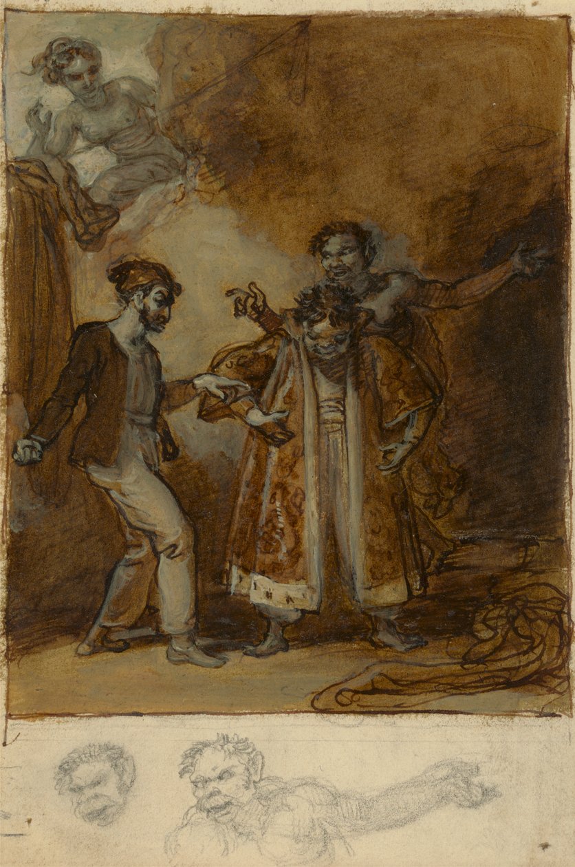 Stephano, Trinculo and Caliban with Prospero