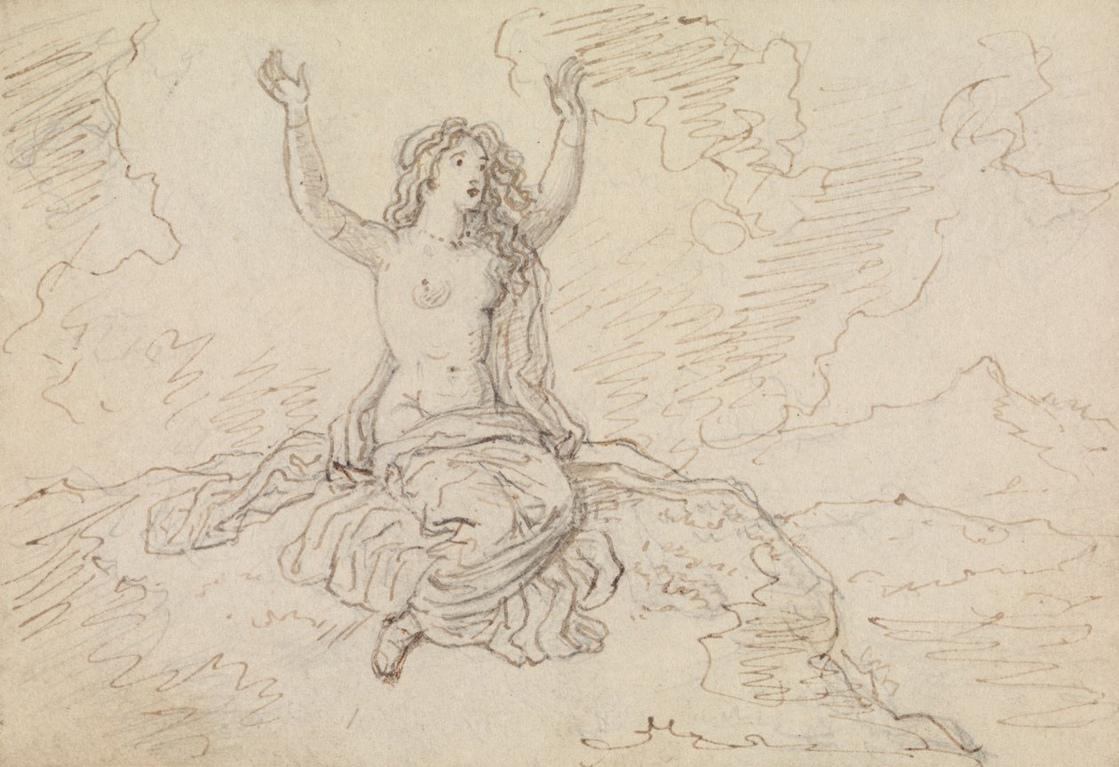 Study of a Semi-Nude Woman, Sitting, with Her Arms Raised Over Her Head by Robert Smirke
