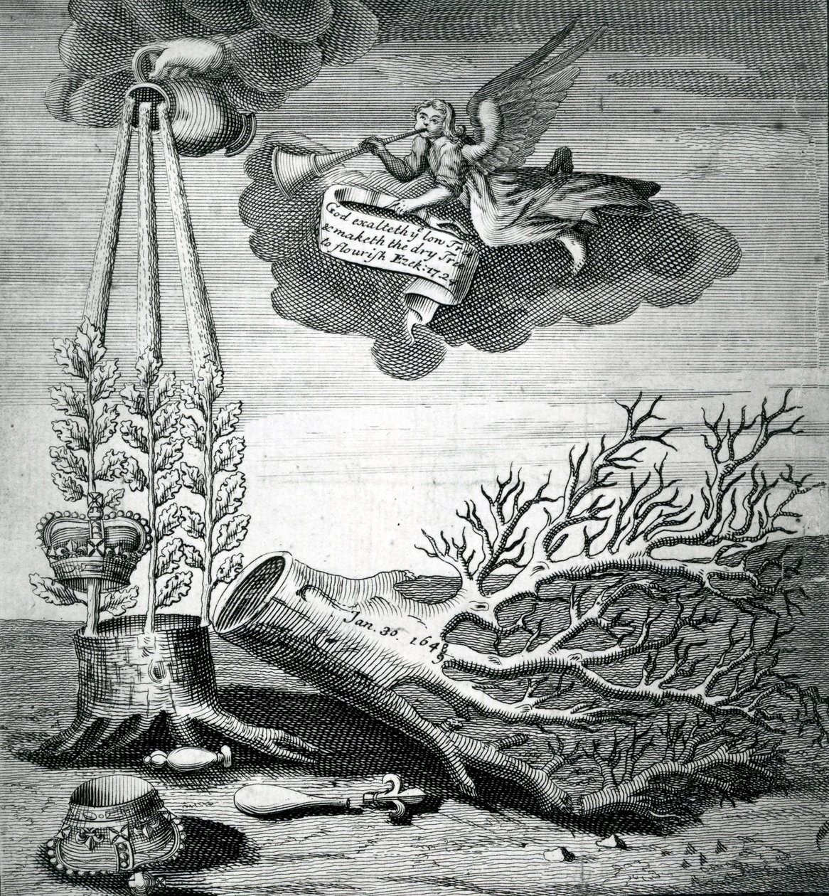 Emblematic Print Referring to the Execution of Charles I and the Stuart Succession by Robert Vaughan