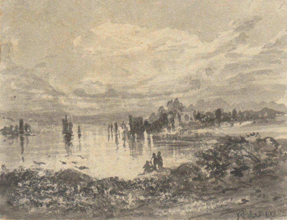 View of Lake and Mountains with Figures by Robert Walter Weir