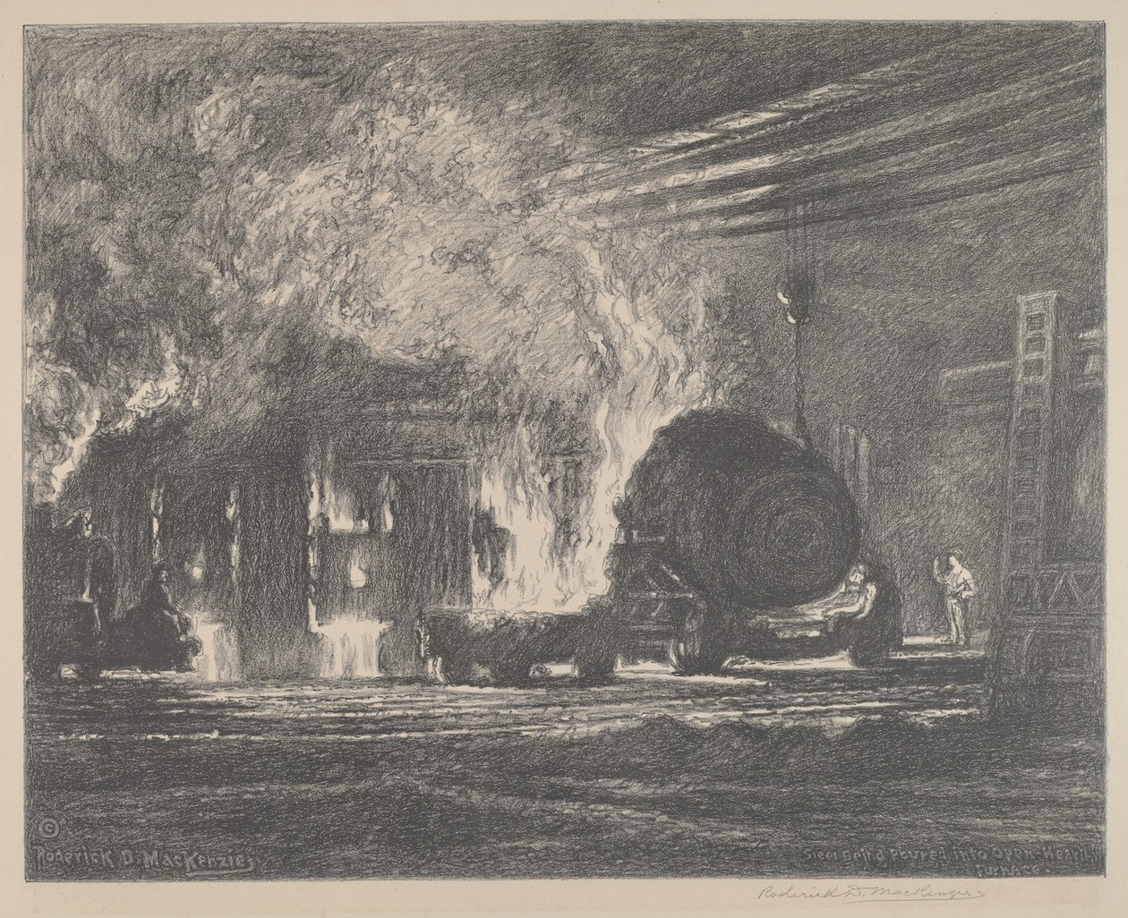 Steel Being Poured Into Open Hearth Furnace by Roderick D. MacKenzie