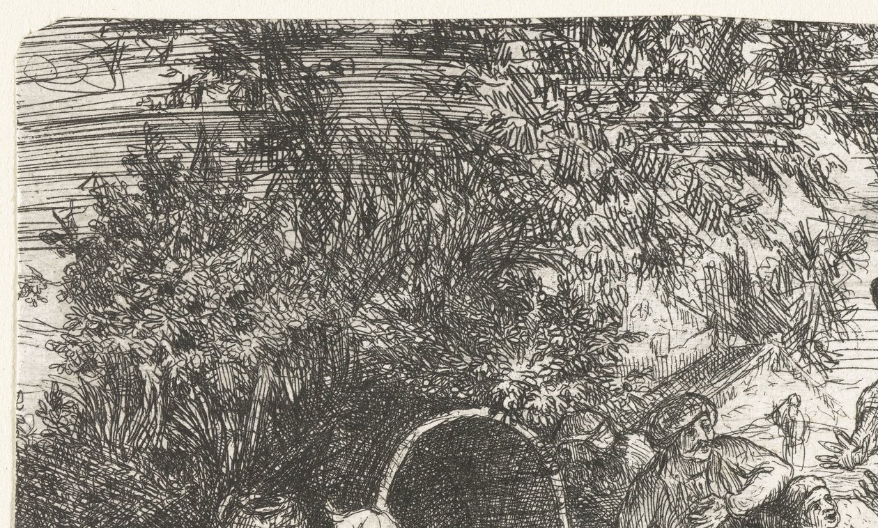 Men and Dog with Boy by a Barrel by Rodolphe Bresdin