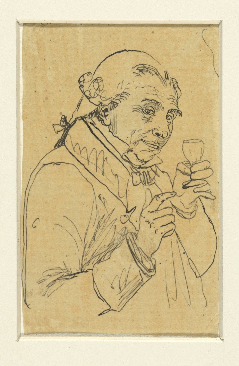Old Gentleman in 18th Century Costume, Raising a Glass of Wine in His Left Hand by Rodolphe Bresdin