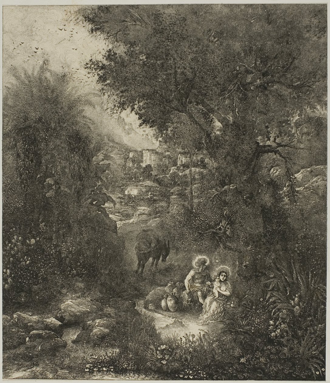 Rest on the Flight into Egypt with Saddled Donkey by Rodolphe Bresdin