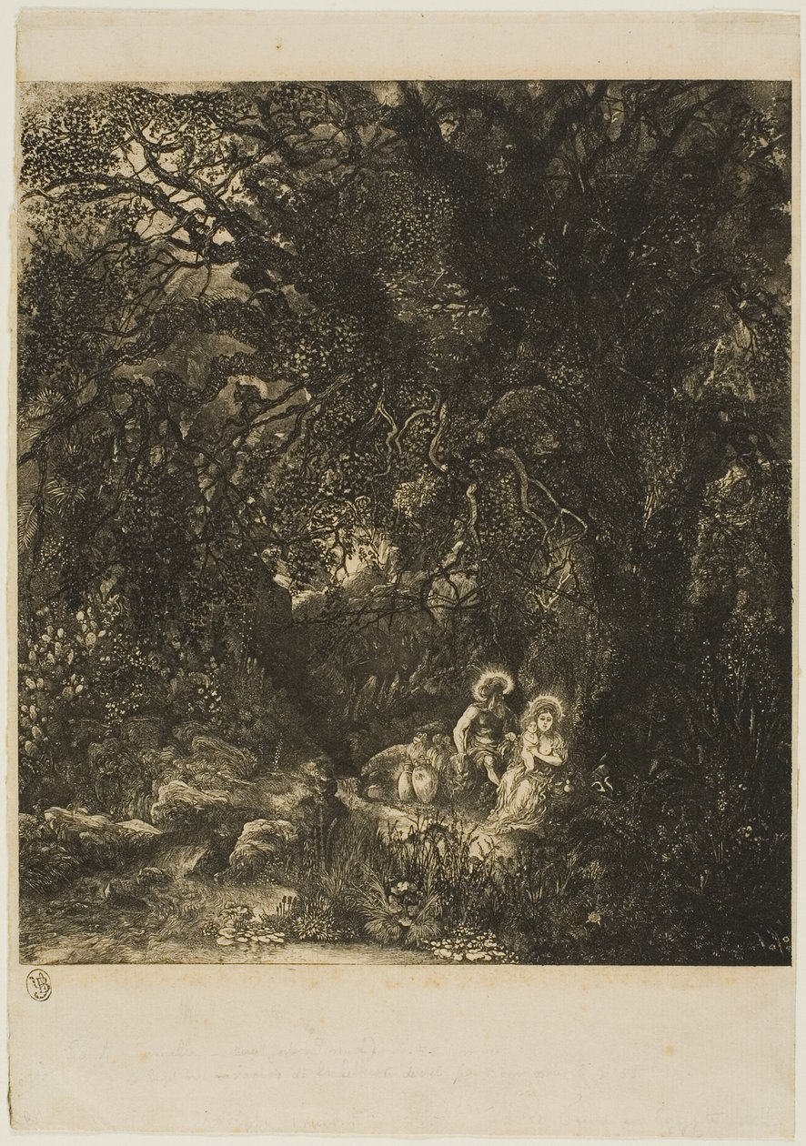 Rest on the Flight into Egypt with Saddled Donkey by Rodolphe Bresdin