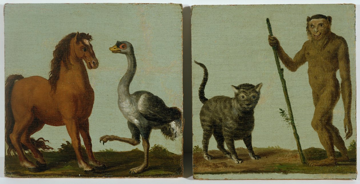 A Horse, Ostrich, Wildcat, and Wild Man by Roelandt Jacobsz. Savery
