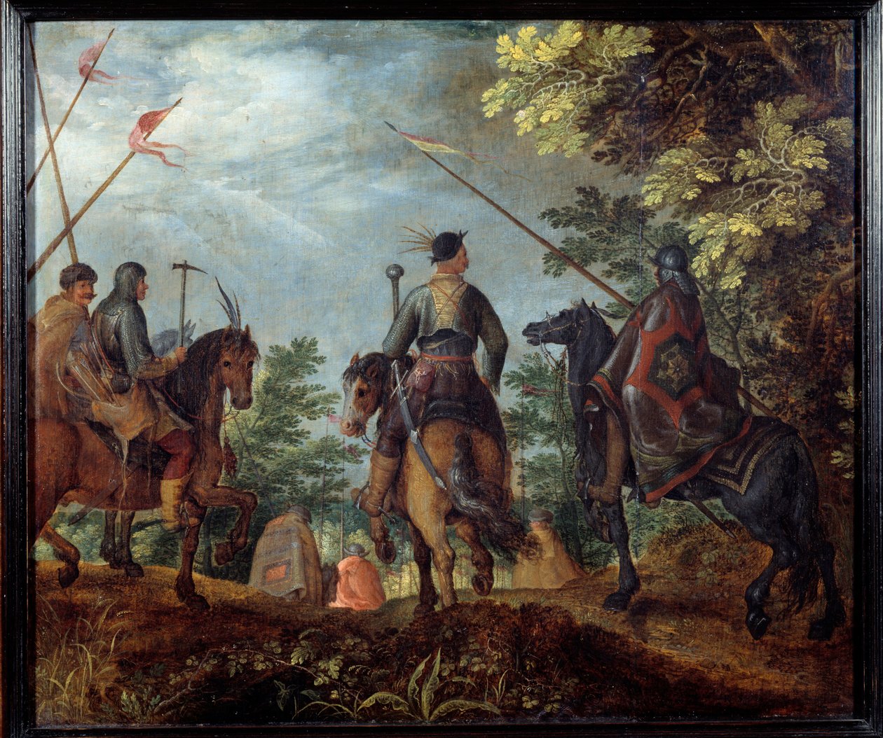 Polish horsemen walk in a wood by Roelandt Jacobsz. Savery