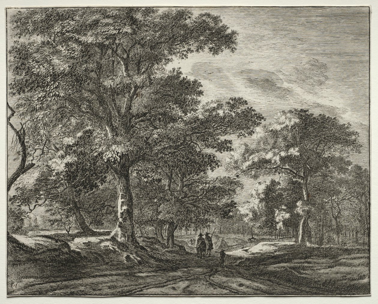 Six Views in the Wood of the Hague: Two Men Preceded by a Hunter by Roelant Roghman
