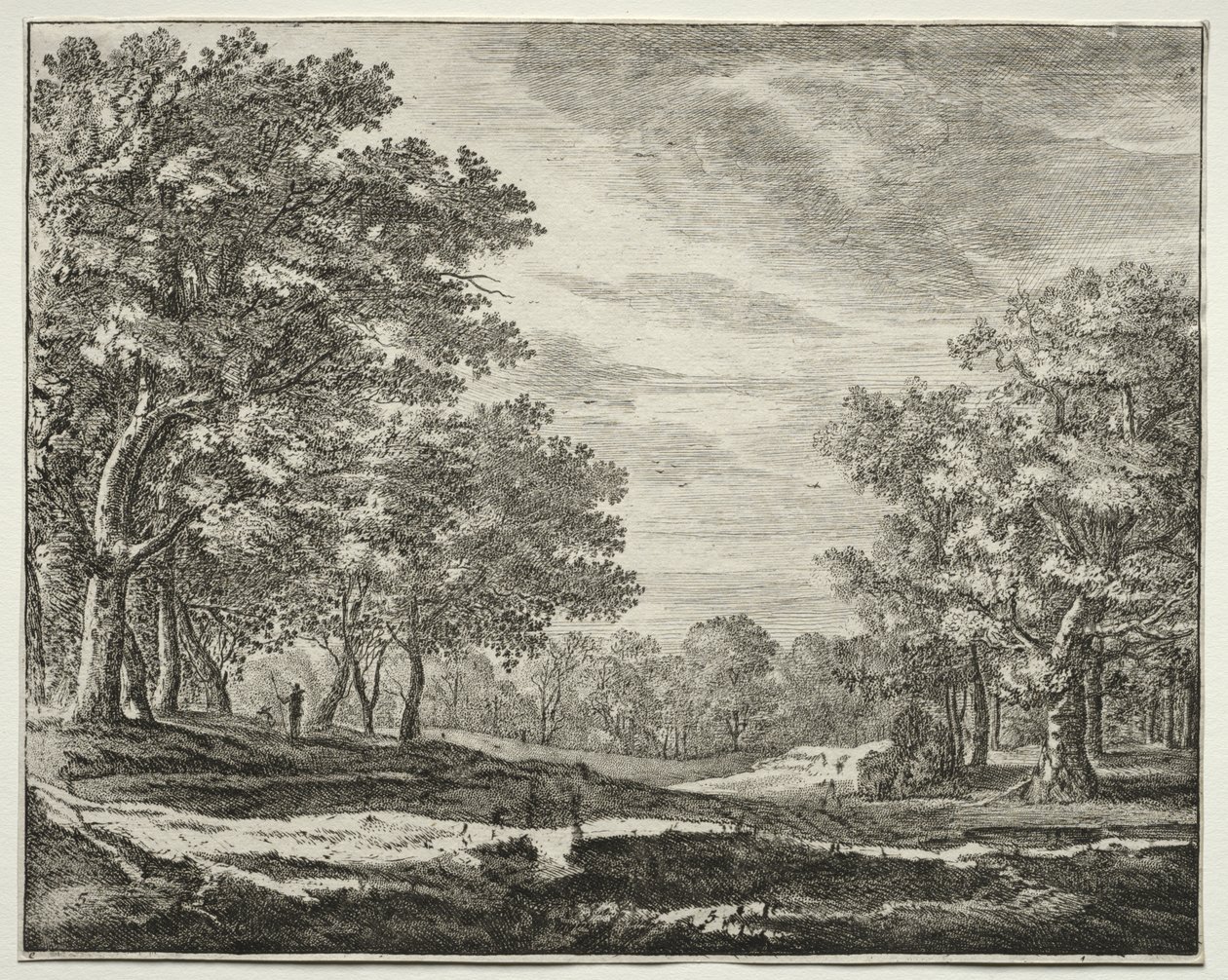 Six views in the Wood of the Hague: Plate 5, A Man with a Staff in His Hand by Roelant Roghman