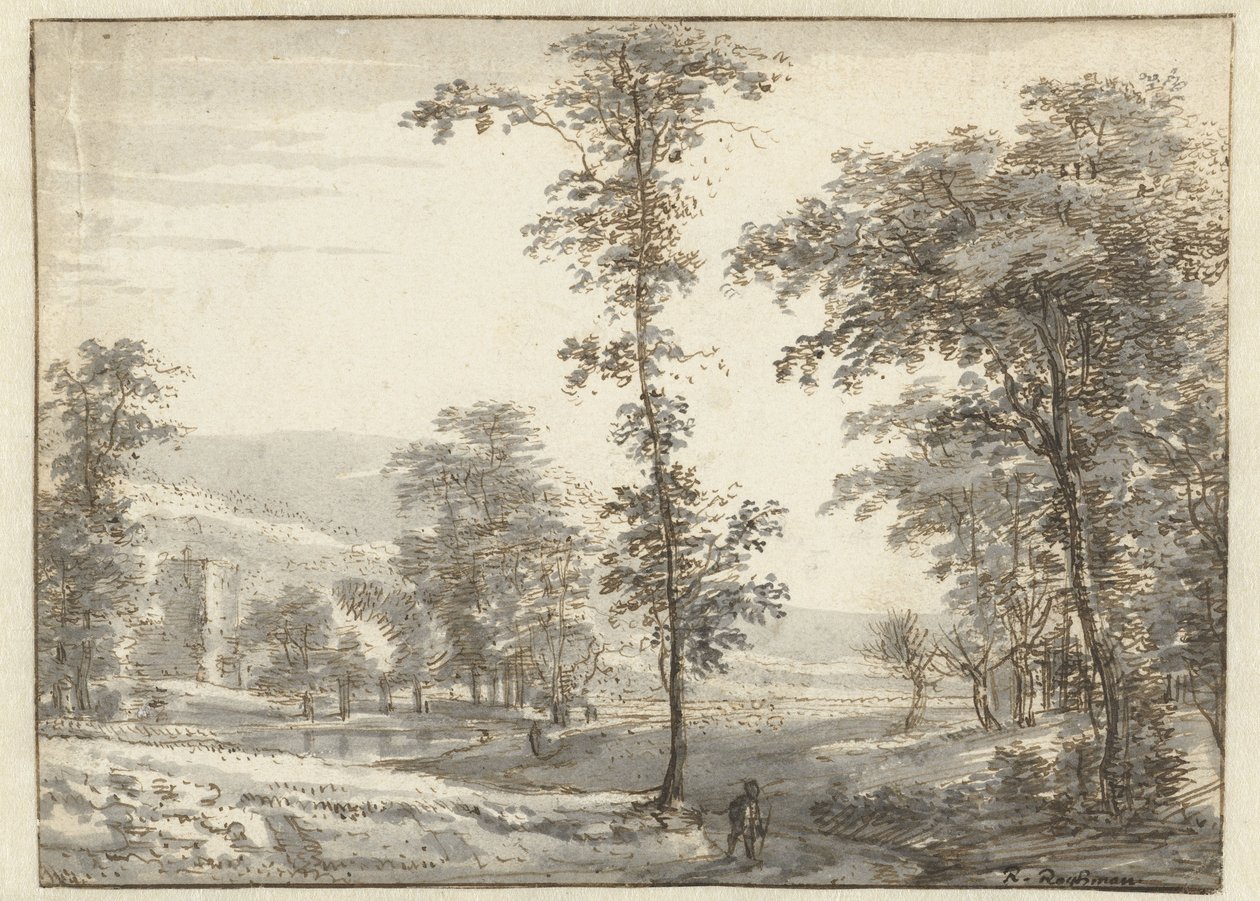 Wooded Landscape with a Traveller on a Path by Roelant Roghman