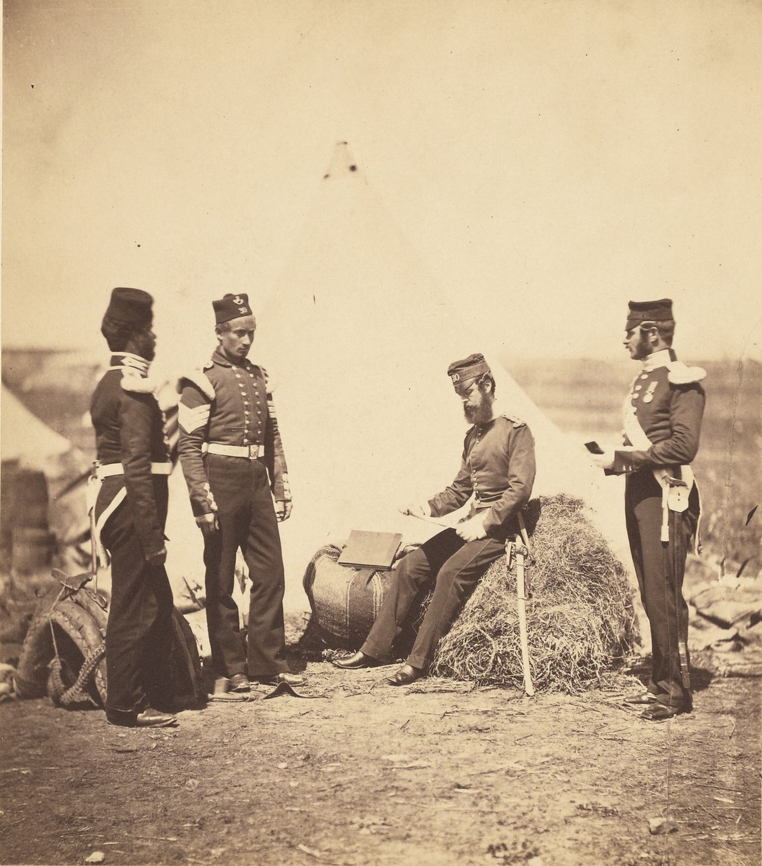 Capt. Walker 30th Regiment reading General Orders. by Roger Fenton