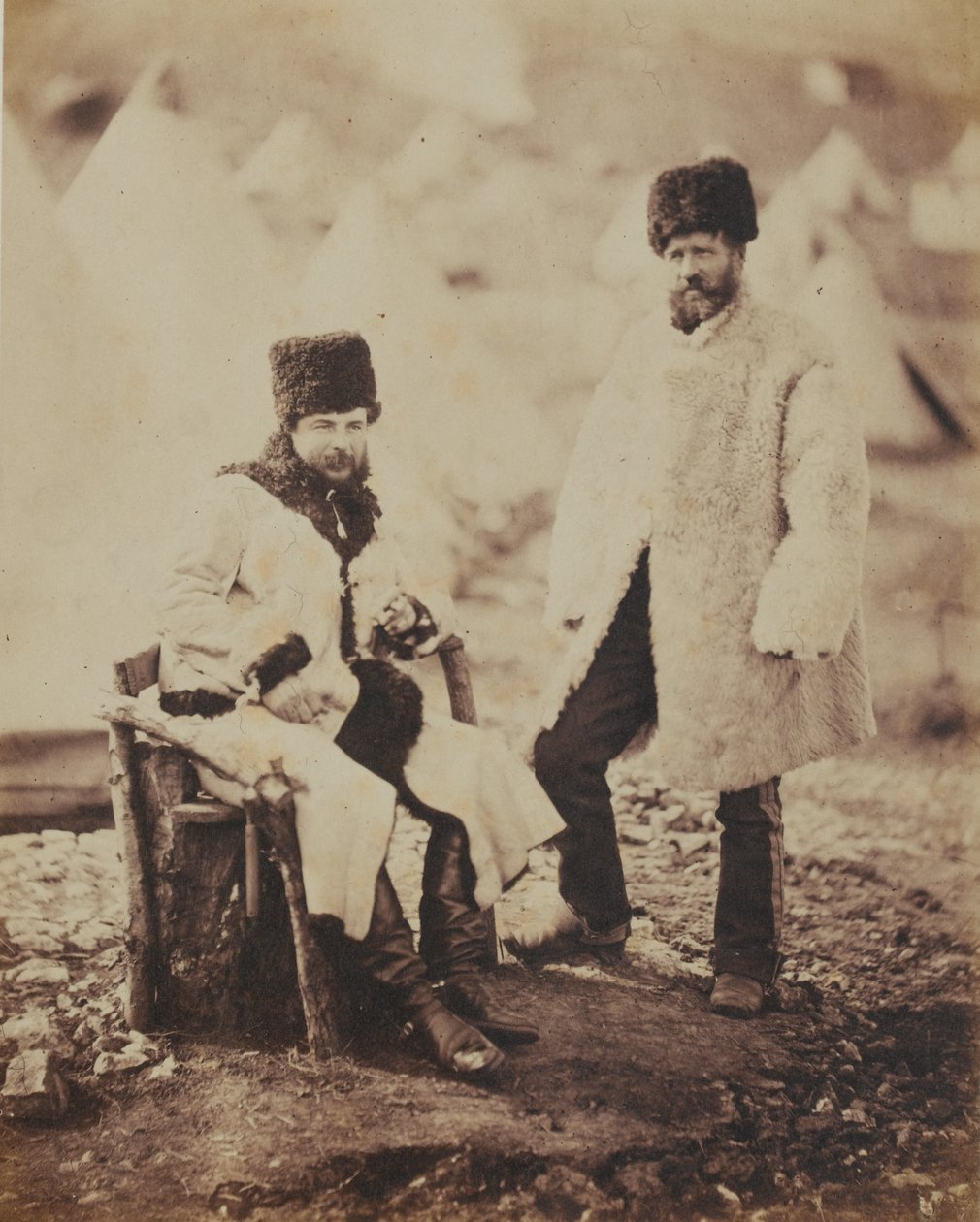 Captain Brown 4th Regiment of Light Dragoons and Servant in Winter Dress, from an album of 52 photographs associated with the Crimean War, 1855 by Roger Fenton