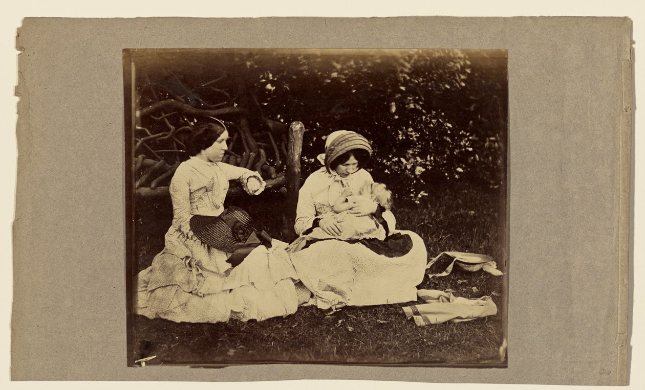[Child asleep with two women seated on grass] by Roger Fenton