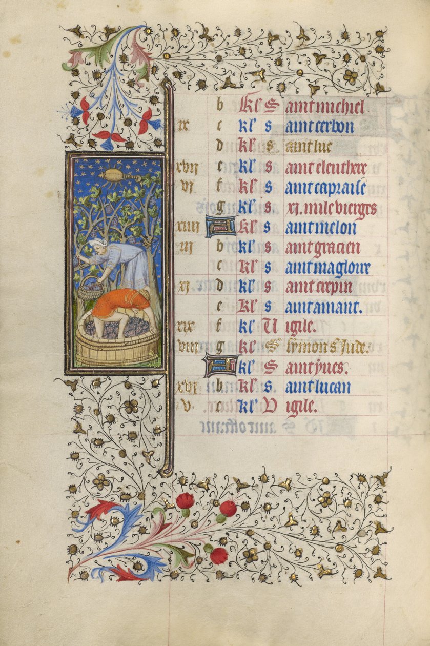 A Man Harvesting Grapes and Another Man Pressing Grapes by Rohan Master