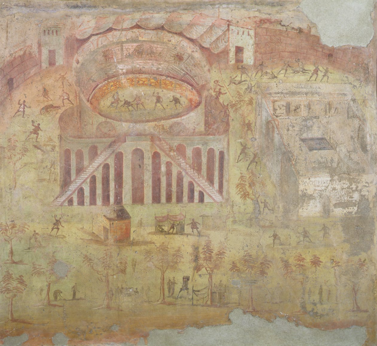 A Fight in the Amphitheatre, 59 AD, battle between citizens of Pompeii and Neceria, from Pompeii, 4th decorative style by Roman