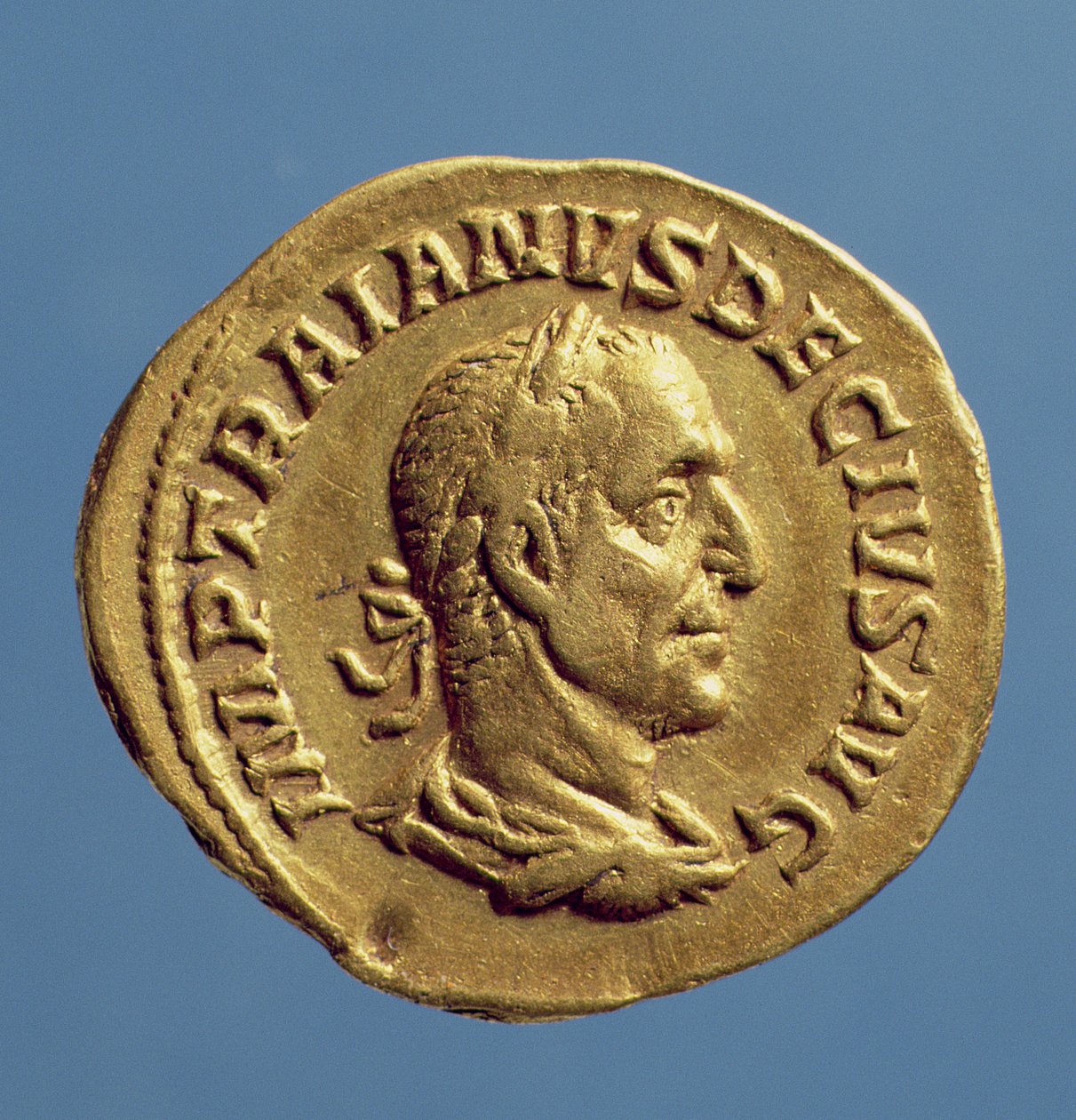 Aureus (Obverse) of Trajan Decius Draped, Wearing a Laurel Wreath by Roman