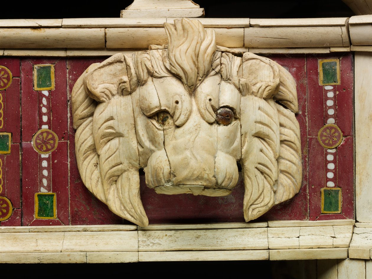 Couch Detail with Bone Carving of Lion Head and Glass Inlaid Eyes by Roman