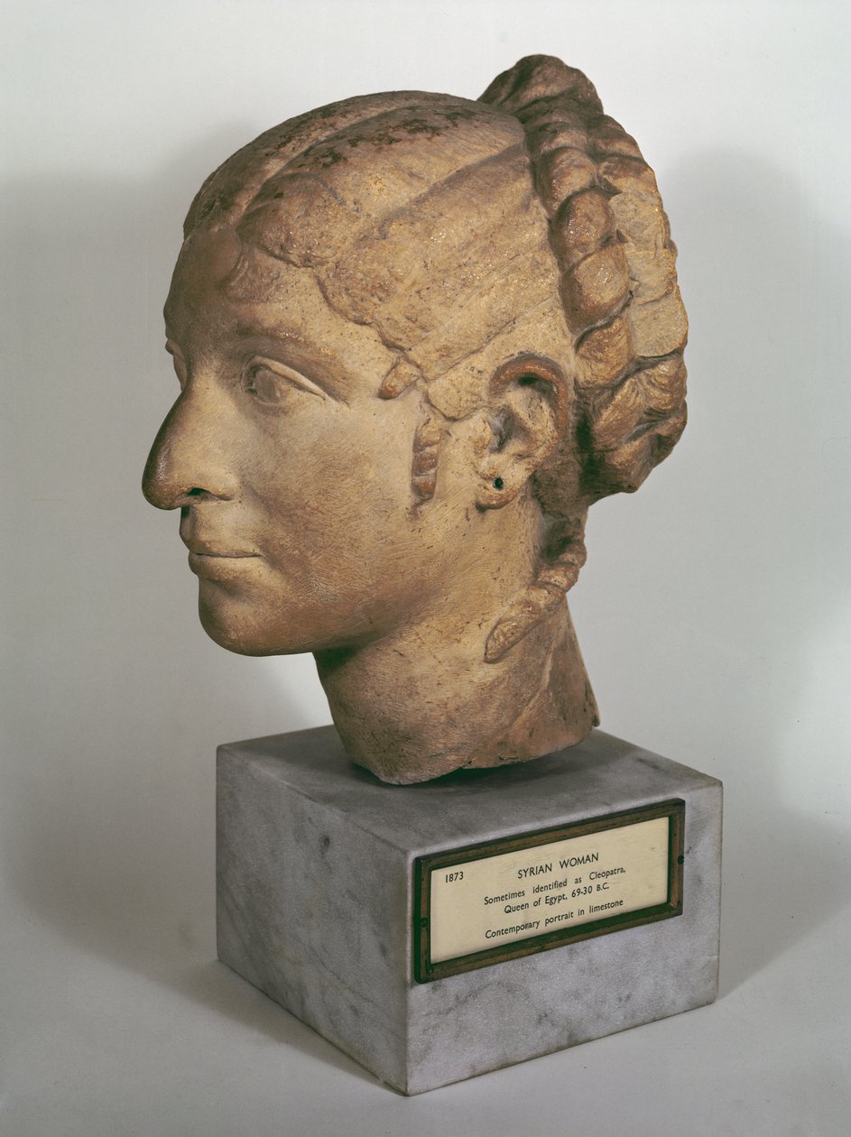 Limestone head of a Woman, resembling Cleopatra VII, c.50-30 BC by Roman