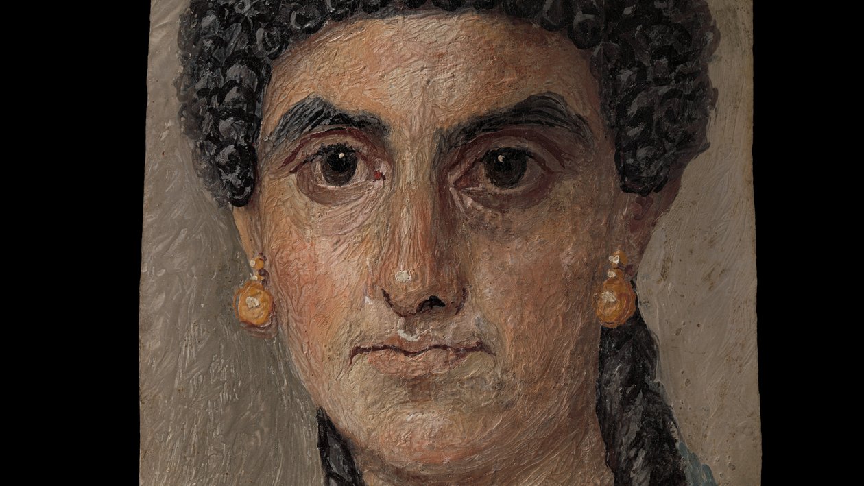Panel painting of a woman in a blue mantle, 54-68 AD by Roman Roman