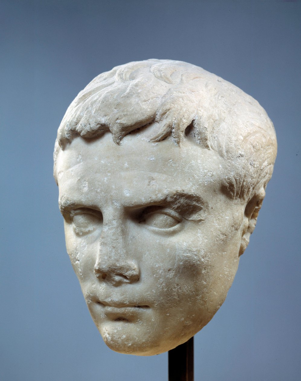 Face of Augustus (Octavian, 63 BC-14 AD). The first Roman emperor. Sculpture found in Cos, between 27 and 20 BC. Paris, Musee Du Louvre by Roman