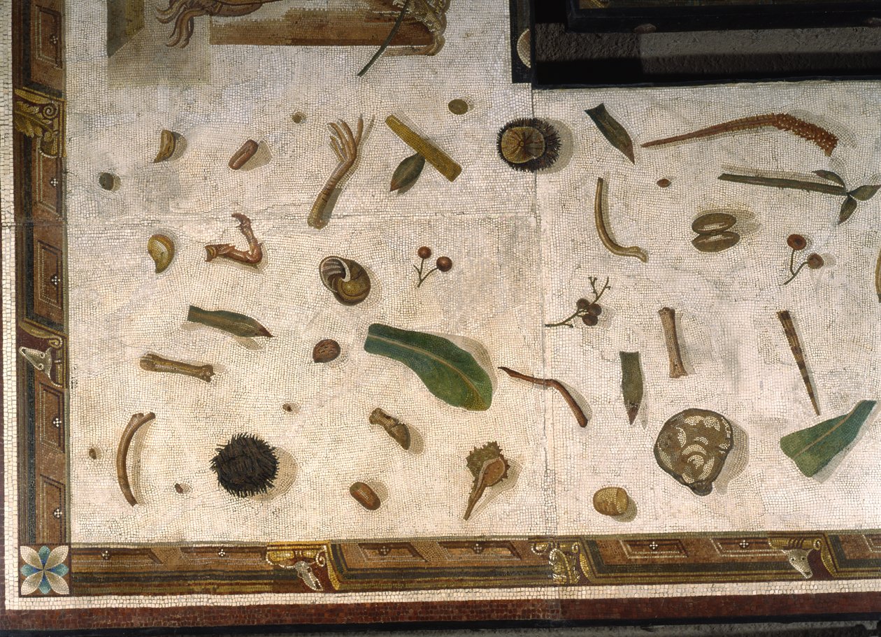 Asarotos (Floor Unswept) Fragments of Mosaic signed by Harakliton from Rome, 2nd century AD by Roman