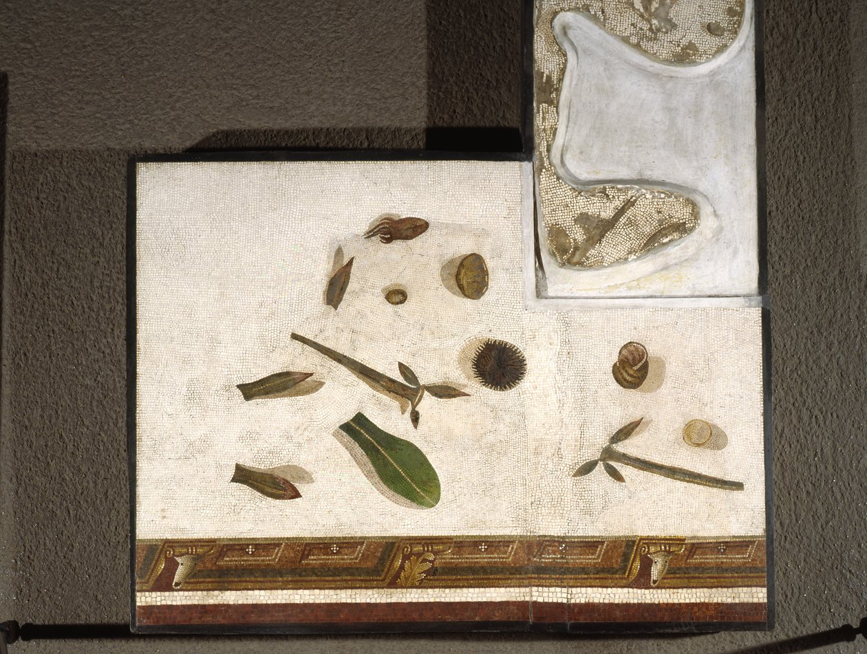 Asarotos (Floor Unswept) Fragments of Mosaic Signed by Harakliton from Rome, 2nd Century AD by Roman
