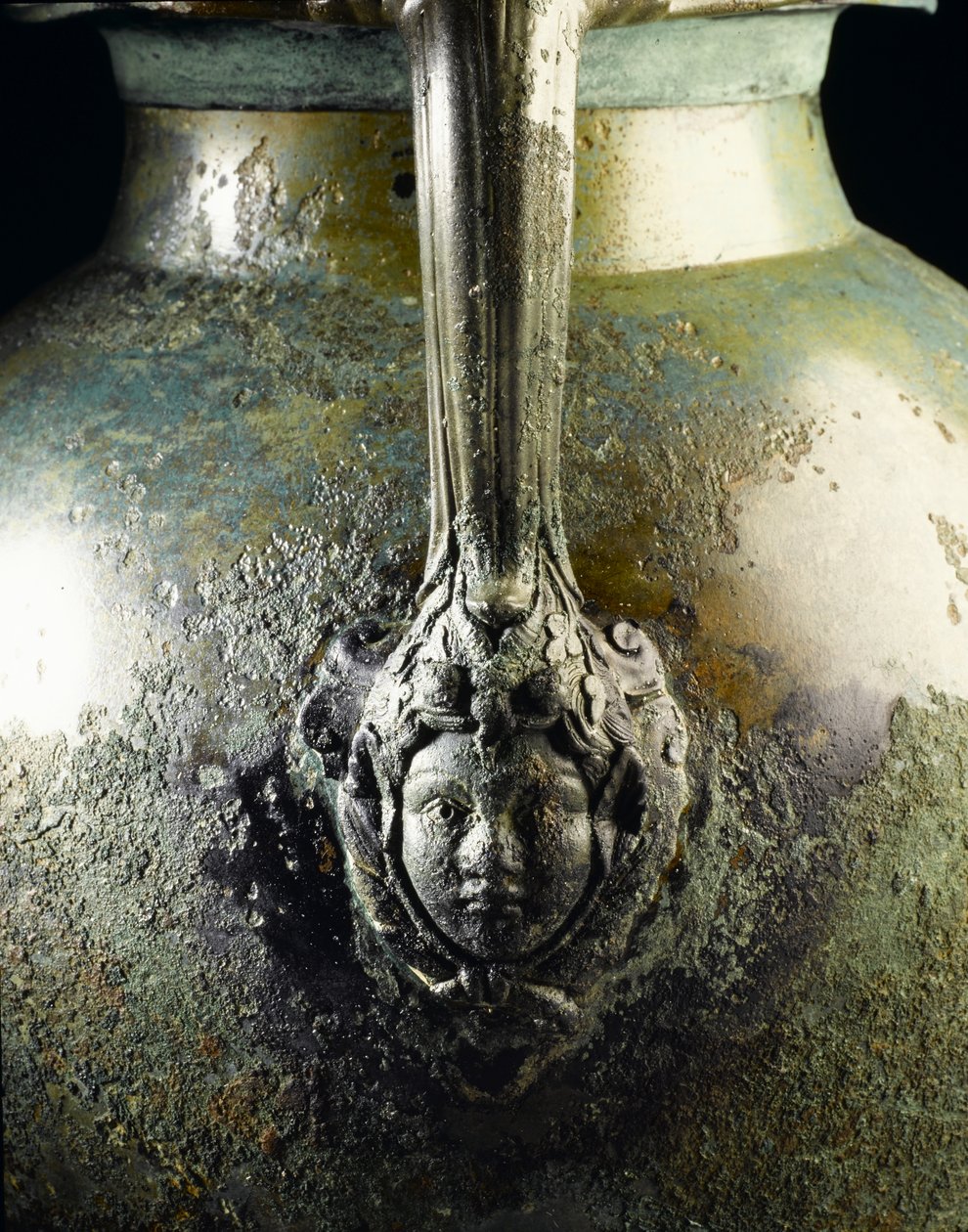 Base of a wine jug handle, depicting the head of Bacchus, from the Roman site at Newstead, Melrose, late 1st century AD by Roman