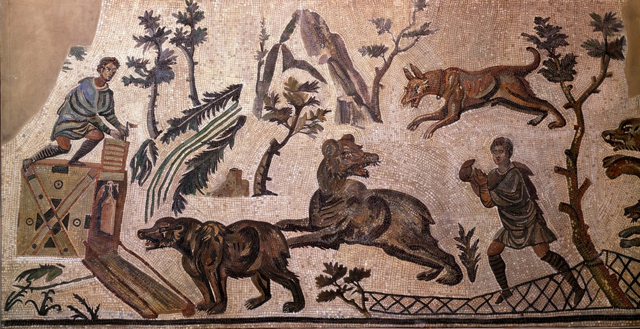 Bear Hunting (mosaic, 4th century BC) by Roman