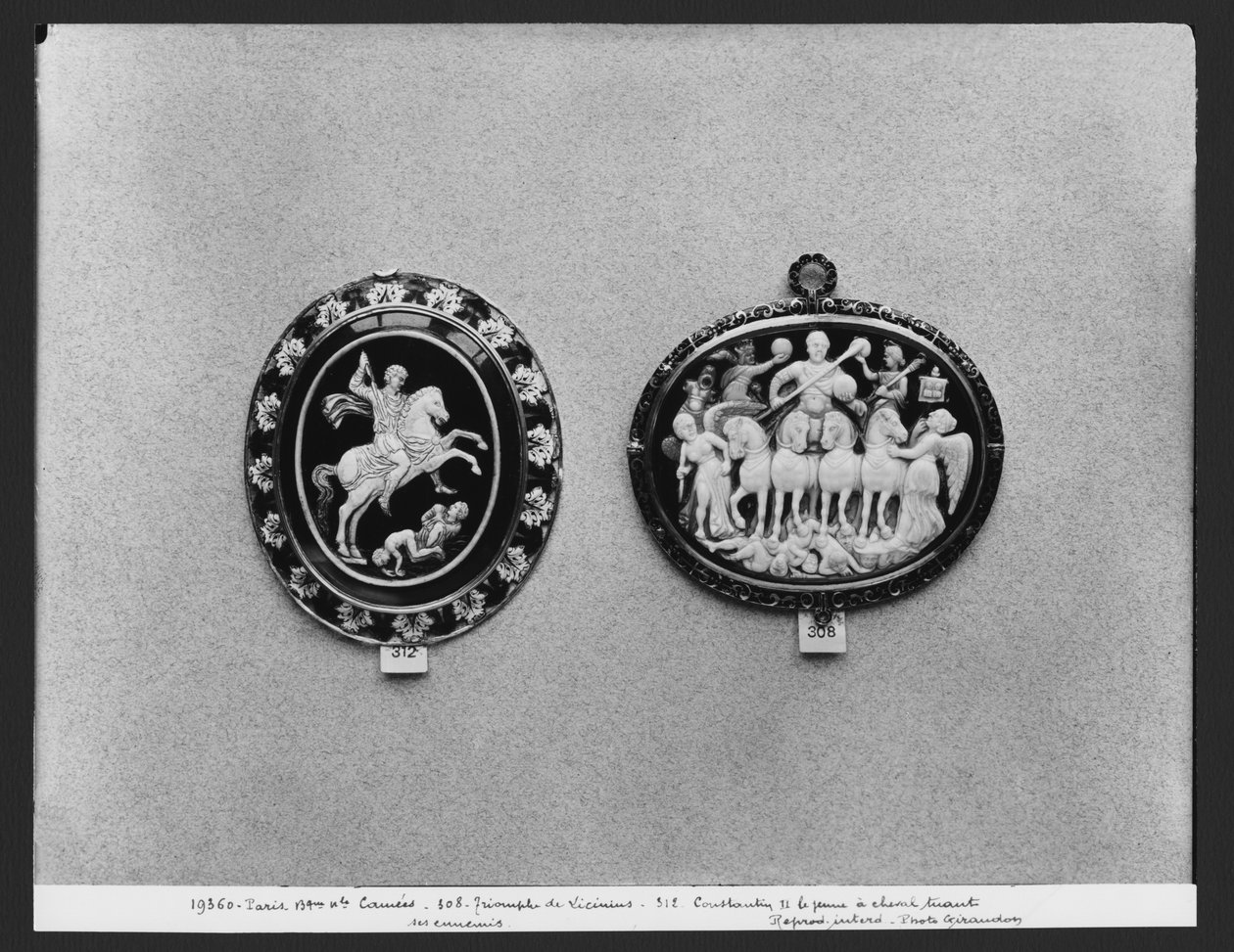 Cameos depicting Constantine II the Younger killing his enemies and the Triumph of Licinius by Roman