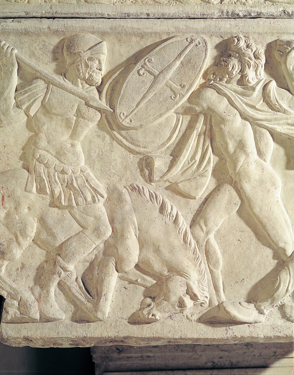 Detail of a sarcophagus depicting a Roman soldier fighting a Galatian by Roman